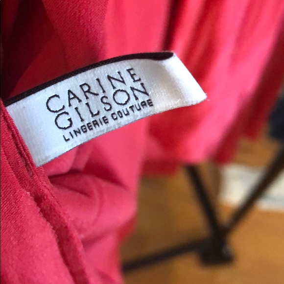 ๐ฆ Carine Gilson Cherry Red 100% Silk & Lace Kimono Robe - Picture 6 of 9